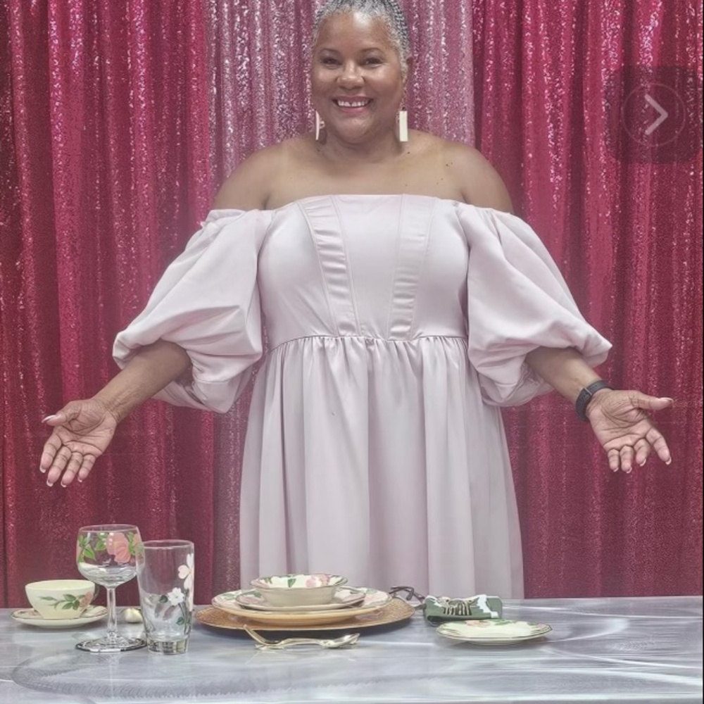 Satin off shoulder Chalk Pink Dress